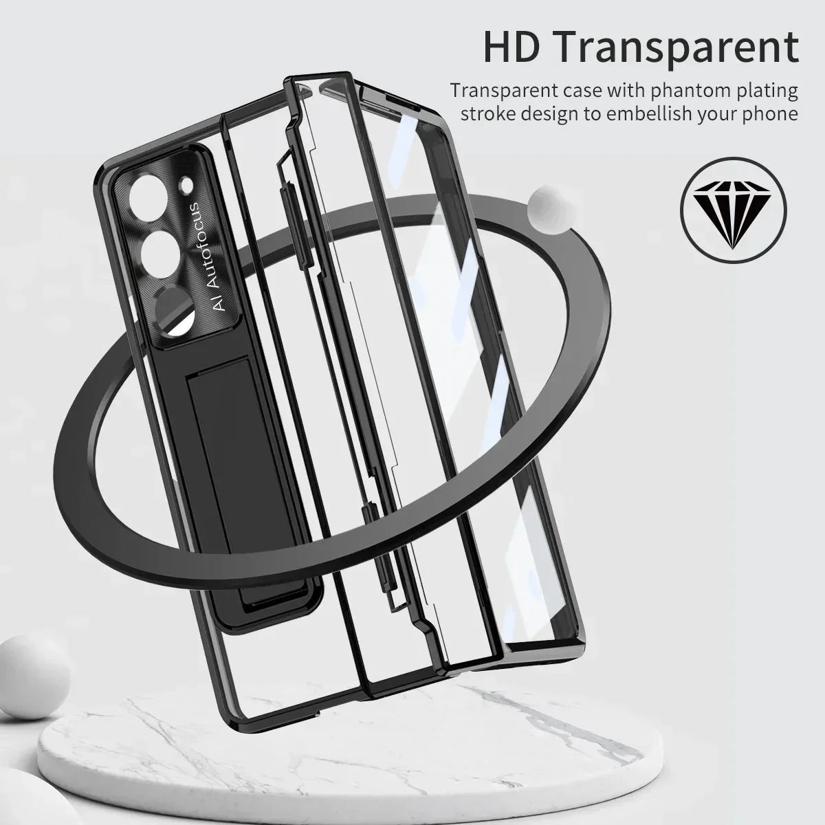 Hinge Wireless Transparent Kickstand Case For Samsung Z Fold 7/ 6 / 5 / 4