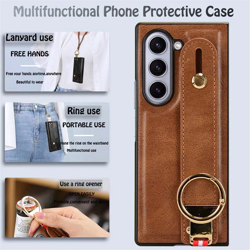 RingBand Shockproof Crossbody Lanyard leather For Samsung Z Fold 7-4